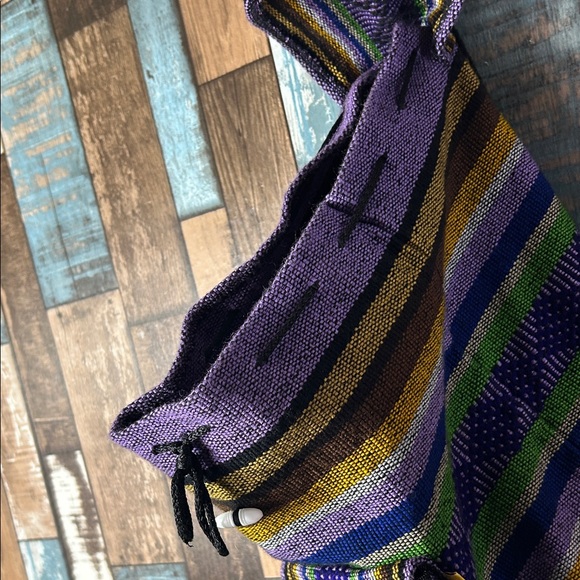 Striped Purple and Green tribal pull sack Backpack - Picture 8 of 16
